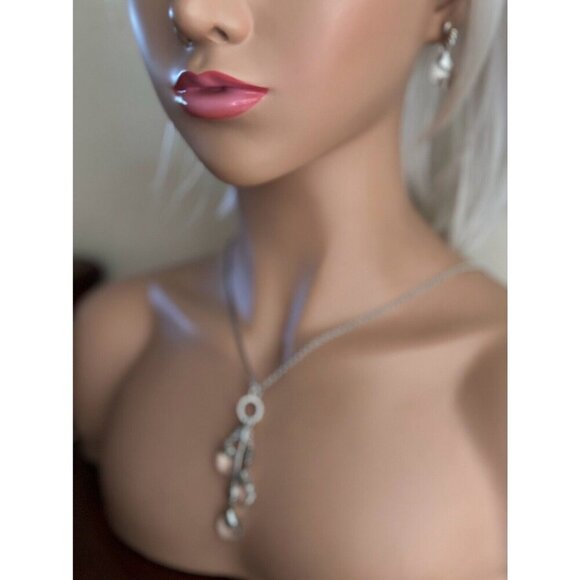 BRIGHTON Necklace Toggle Chain & 3 Dangling Crystal Hearts Matching earrings - Picture 1 of 10